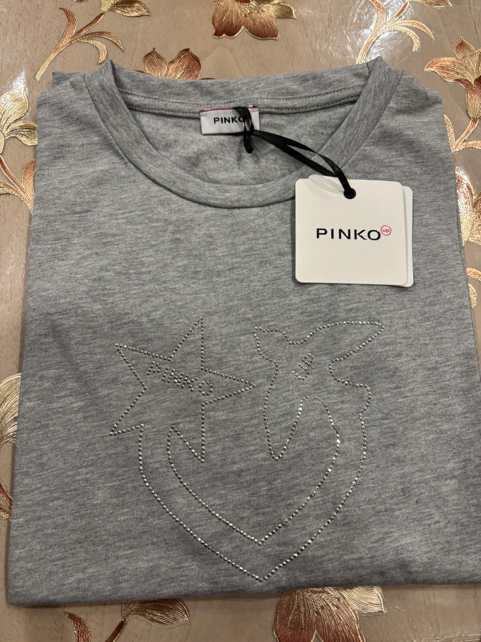 T-Shirt PINKO Rondini Strass Grigia